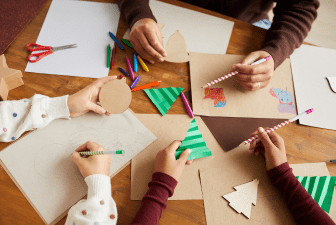 family holiday traditions - kids drawing Christmas cards